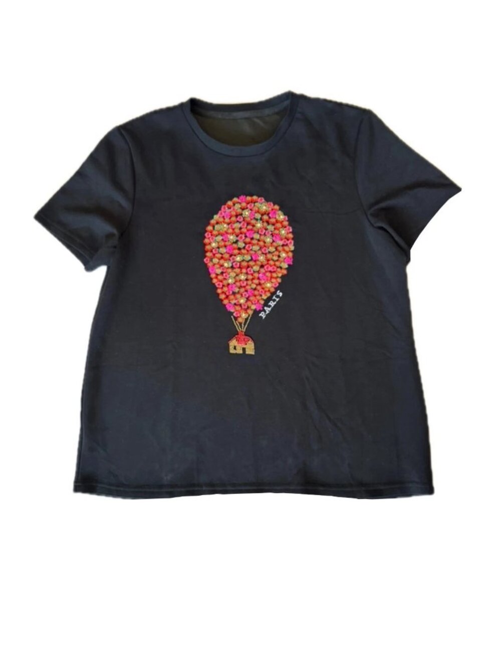 Vibrant Paris Balloon Graphic Tee Black Pink Gold M
